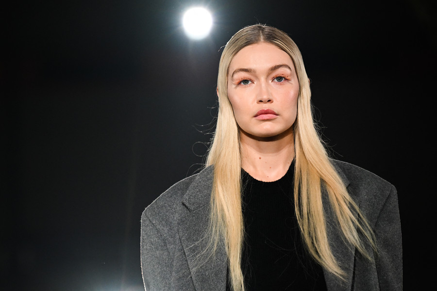 US model Gigi Hadid presents a creation for Prada on February 23, 2023 during the Fall-Winter 2023-2024 Women's Collections as part of the Fashion Week in Milan. (Photo by Marco BERTORELLO / AFP)